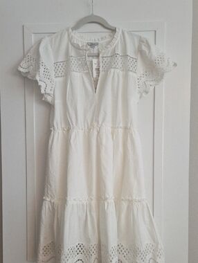 Rails White Ruffled Cotton Dress
